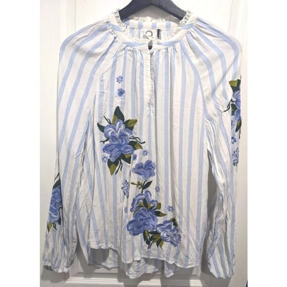 ANTHRO Akemi & Kin | Floral Embroidered & Striped Blouse - Picture 6 of 16